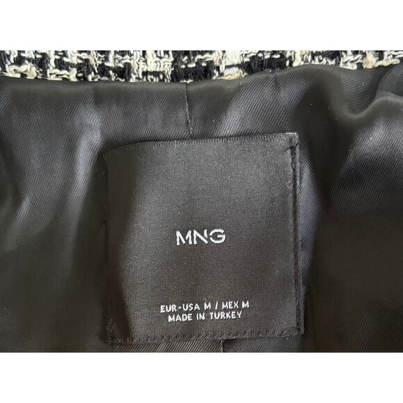 MNG by Mango Tweed Check Double-Breasted Blazer - Size M Black White - Picture 9 of 9